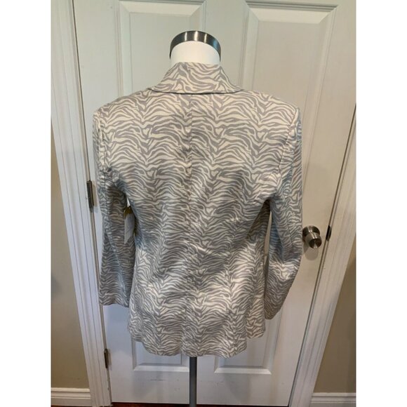Level 99 Gray & White Linen Zebra Print Blazer W/ Notched Collar, Size 6 - Picture 4 of 5